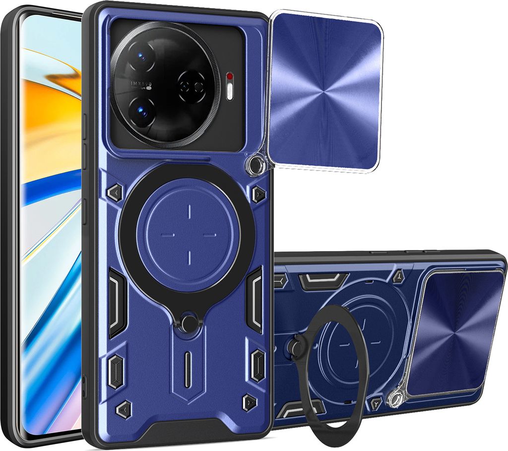 Handyhülle für Tecno Camon 30 Pro 5G Dual-Layer Stoßfest Rüstung Hülle mit Dia Kameraschutz und Kreisförmig Ring Ständer Blau