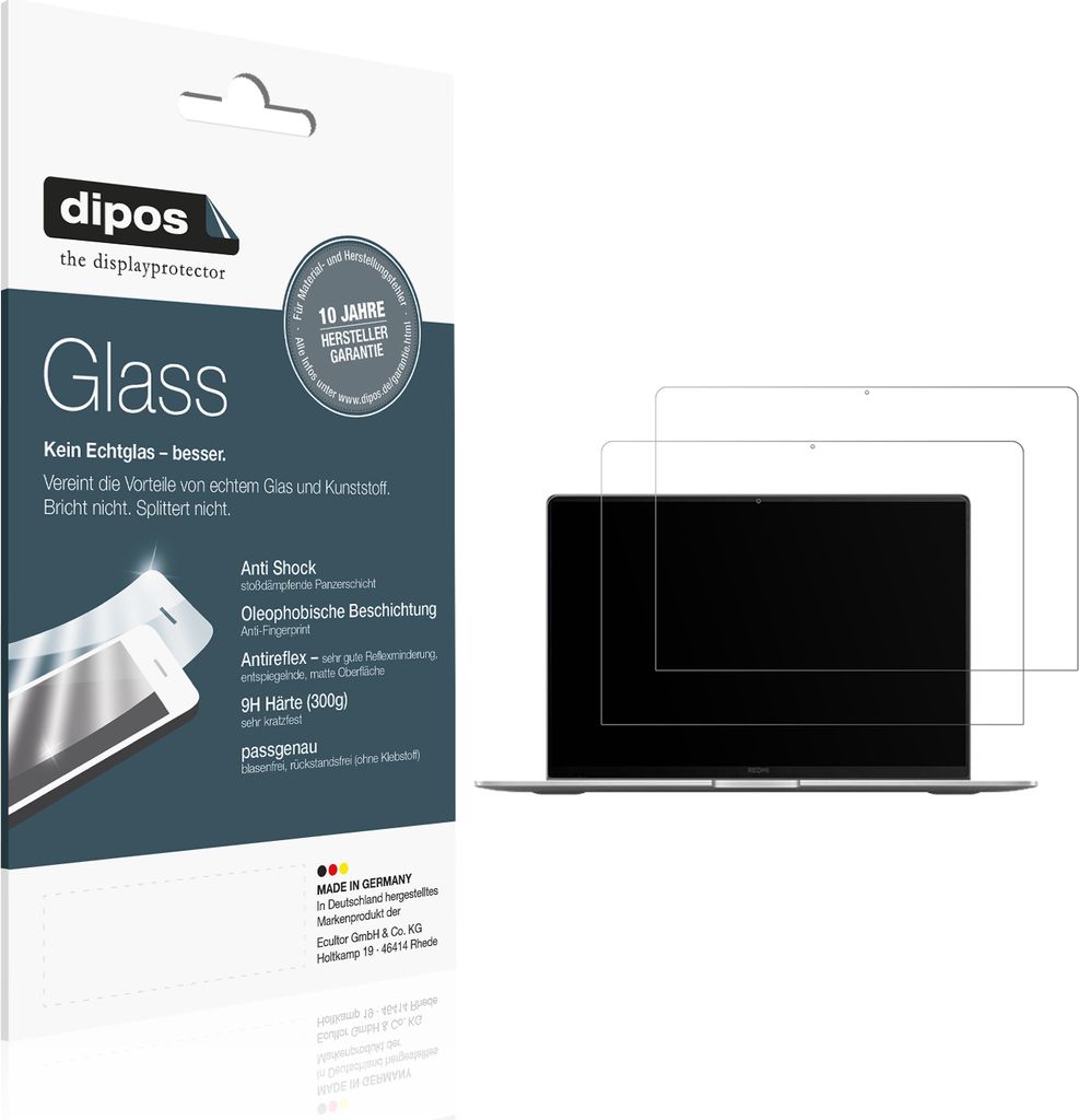 2x Schutzfolie für Xiaomi RedmiBook Pro 16 2025 matt - Anti-Shock 9H Folie dipos Glass Kunststoffglas