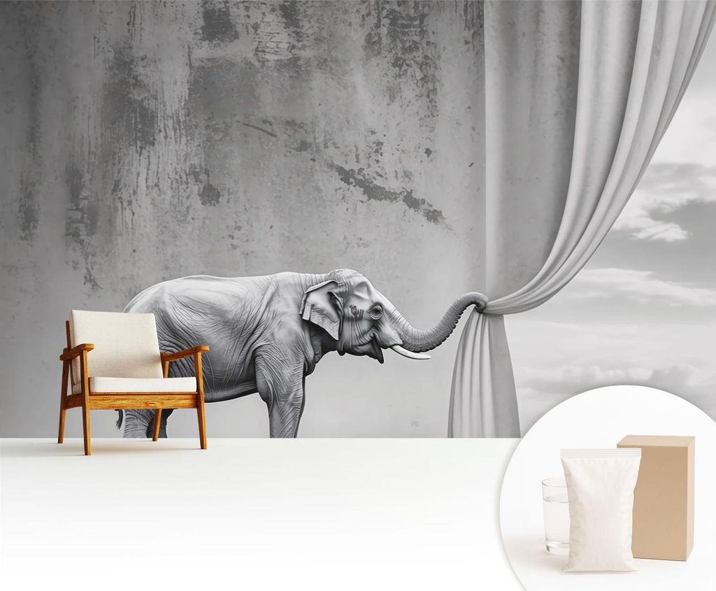 Fototapete - 416x254 cm - Tapete - Wandtapete - Wandbilder - Dekofolie - Tapete Folie - Wand - Dekoration - Wohnzimmer - Surrealistischer Elefant