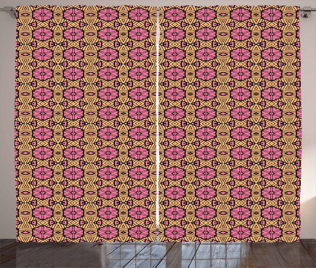 ABAKUHAUS Ethnisch Rustikaler Vorhang, Abstrakte Stammes- Volk Tile, Wohnzimmer Universalband Gardinen mit Schlaufen und Haken, 280 x 225 cm, Rosa ...