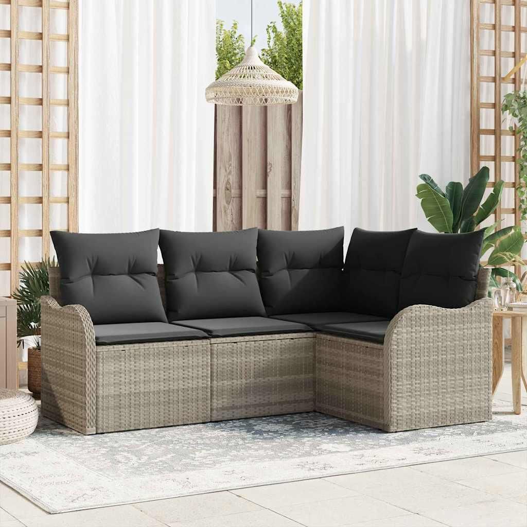 Maison Exclusive - Gartensofa-set mit Speicher 4 pcs Hellgrau Poly-Rattan