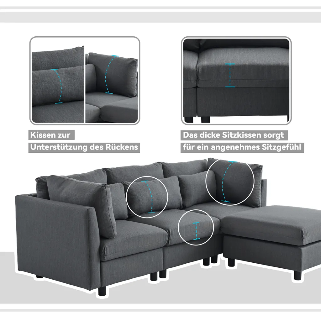 Canapé d'angle en forme de L Sweiko - Canapé trois places moderne Gris - 7