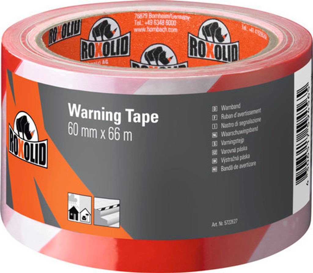 ROXOLID Warning Tape Warnband rot/weiß 60 mm x 66 m