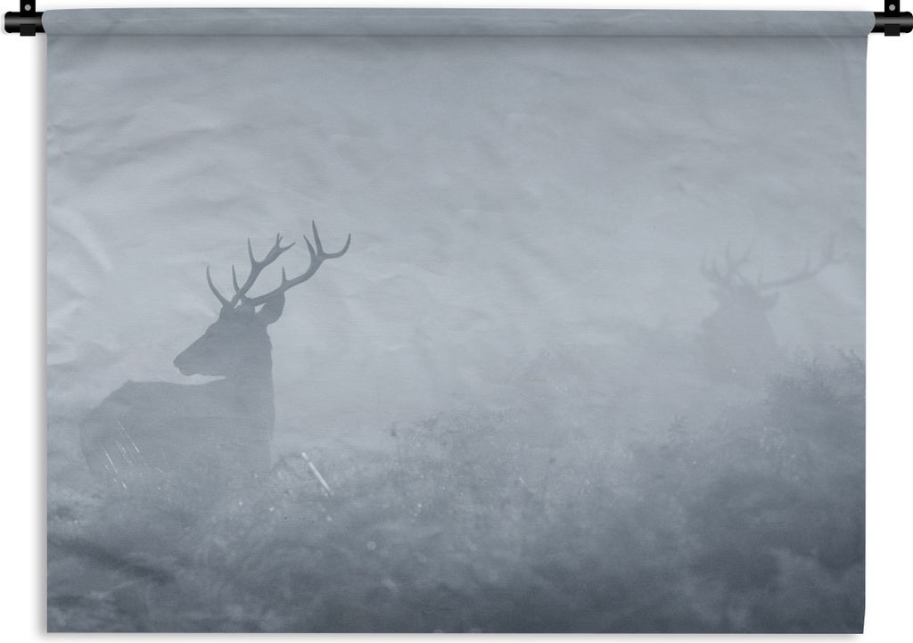 MuchoWow Wandteppich Wandbehang Hirsche - Nebel - Natur 120x90 cm Tapisserie Dekoration Wandtuch - Wohnen - Aufhänger für die Wand