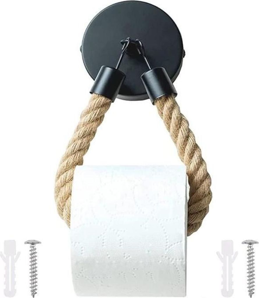 Vintage-Toilettenpapierhalter aus Hanfseil zur Wandmontage, selbstklebender Toilettenpapierhalter aus Hanfseil – 1 Set