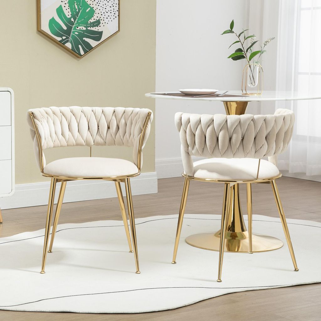 okwish Esszimmerstuhl 2er Set,Polsterstühle mit Rückenlehne und Armlehnen,Designerstühle für Wohnzimmer, Make-up Zimmer und Schlafzimmer,Beige