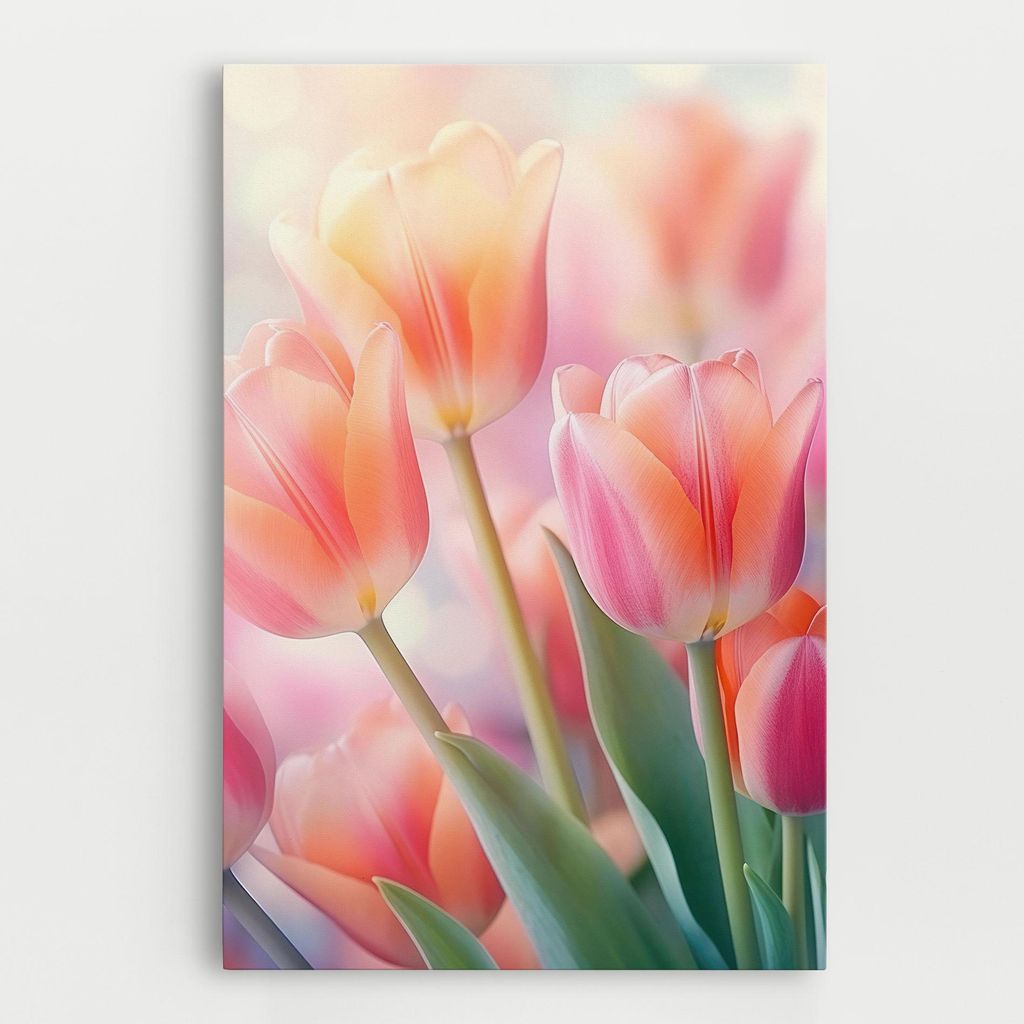ARTHUB Leinwandbild 40x60 cm, Dreamy Tulips | Wohnzimmerdekoration, Hängende Bilder, Wanddekoration, Heimdekoration, Blumen, Tulpen