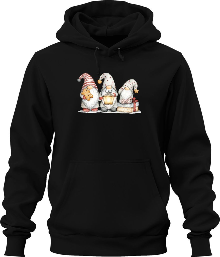Weihnachtswichtel Lebkuchen Laterne Geschenk Winter Aquarell Uni Hoodie Kapuzenpullover, Schwarz, M