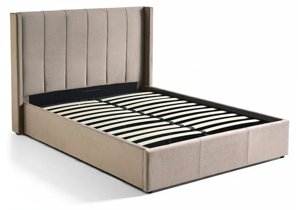 Lit en velours taupe Magorial 140x190cm avec sommier relevable intégré