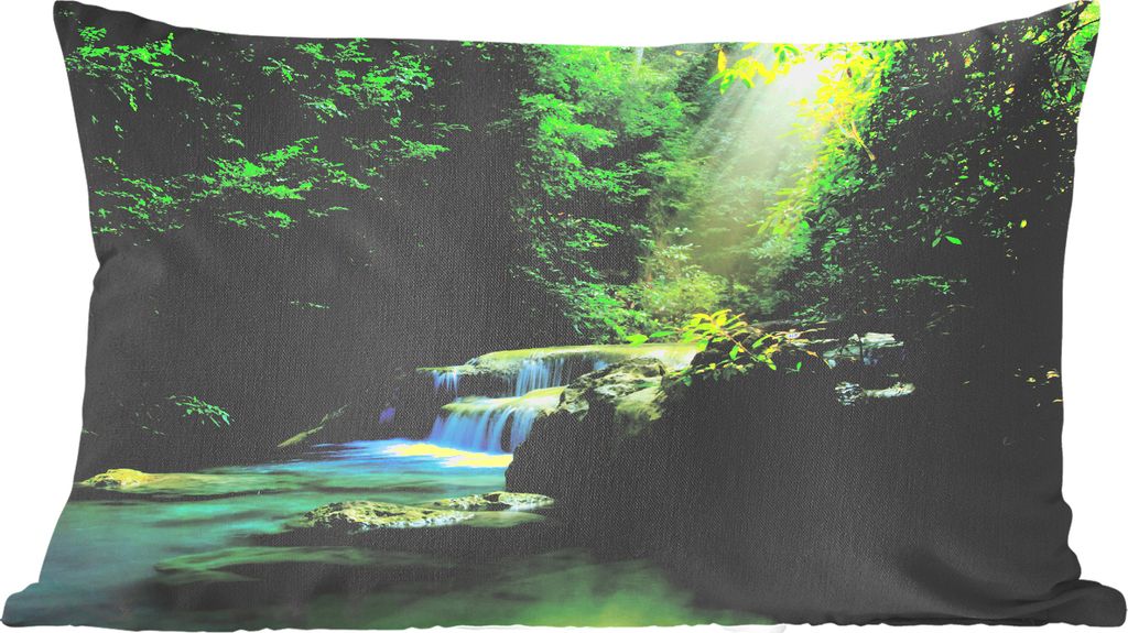 MuchoWow Zierkissen Sofakissen Wohnzimmer Dekokissen 50x30 cm Dschungel - Wasserfall - Pflanzen - Jungen - Mädchen - Kinder - Wohnzimmerdekorati...