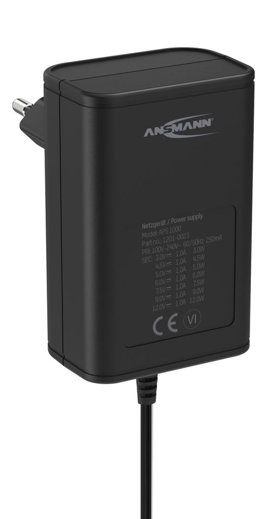 ANSMANN APS 1000 Netzteil 12V, Netzstecker bis max 1000mA (7 Adapter)