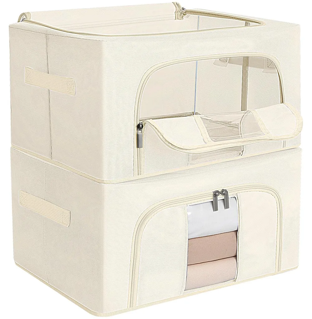 Lot de 2 bacs de rangement empilables 24L en tissu Oxford 40 x 30 x 20 cm