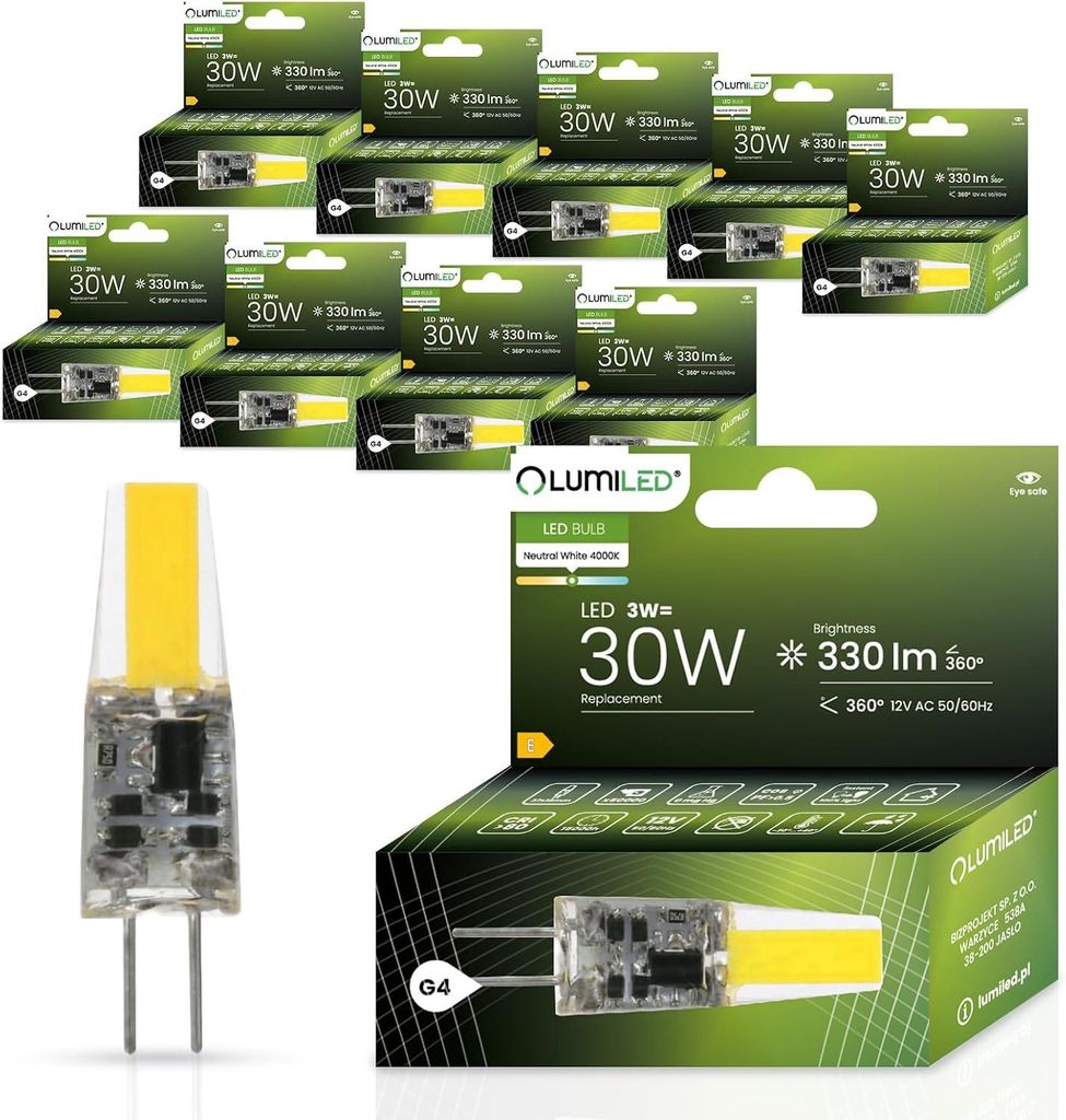 LUMILED LED Lampen G4 10er Set Leuchtmittel 3W = 30W 4000K Produktbild 