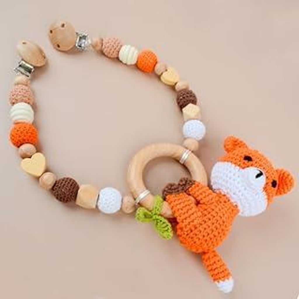 kinderwagenkette für Babys Kinderwagen anhänger spielbogen Holz Gehäkeltes Mobile für Babys ab 0+ Monate,Montessori Spielzeug für Mädchen & J...