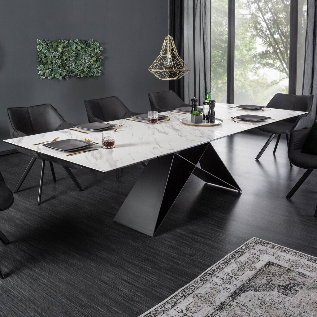 riess-ambiente Ausziehbarer Esstisch PROMETHEUS 180-220-260cm Glas Marmor-Design weiß Keramik Italy Esszimmertisch Tisch