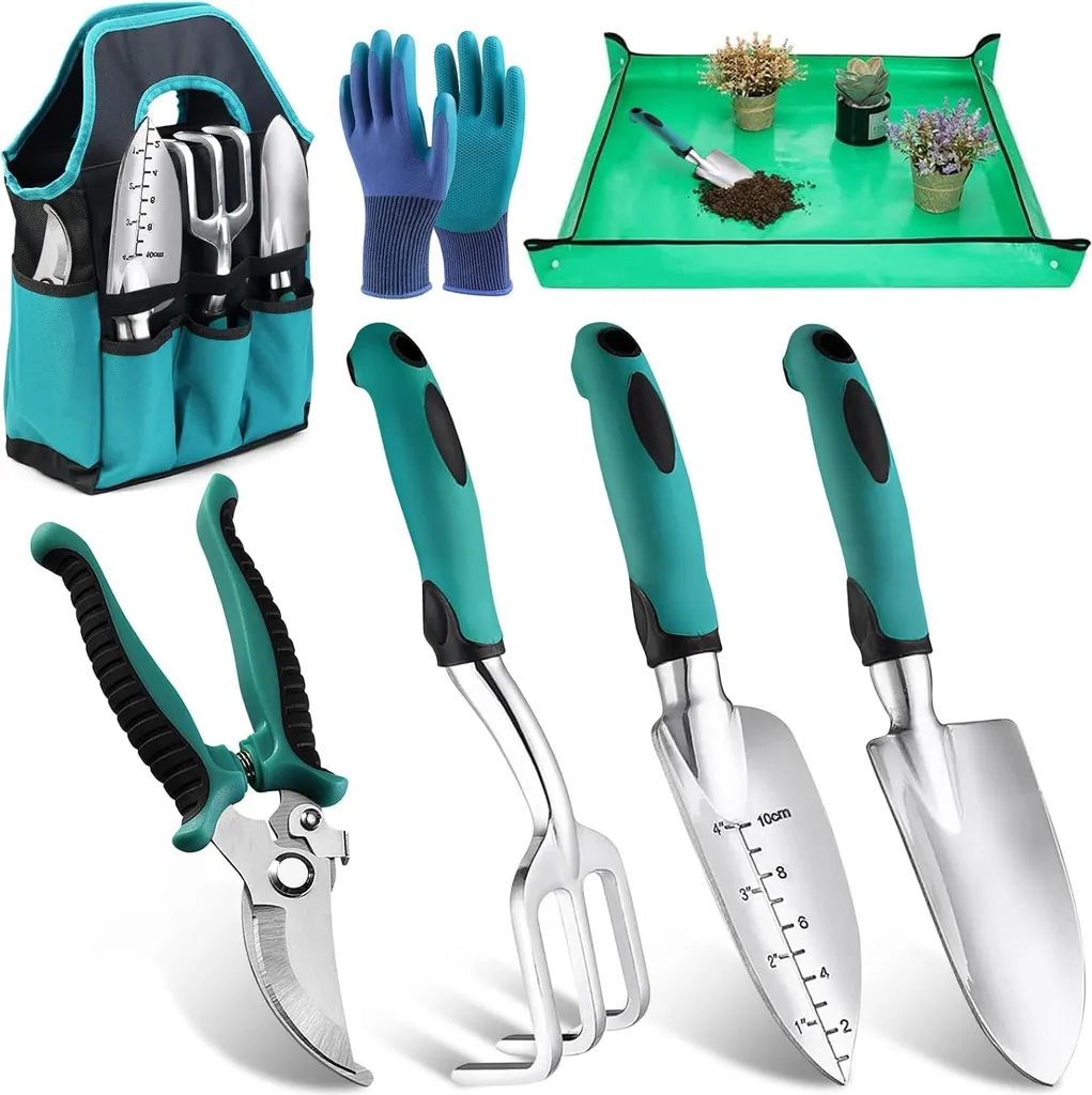 TYBYBB Kit Jardinage avec Tapis de Plantation et Pelle à Fleurs 8 Pièces