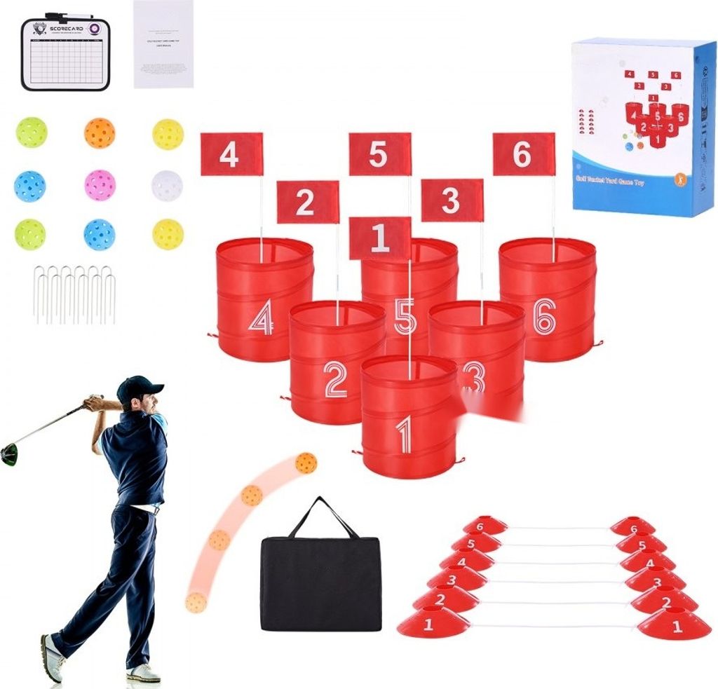 Golfspiel Set 6-Loch Tragbares - Outdoor Eimer-Golfspiel - Familien-Golfspiel mit 9 Bällen