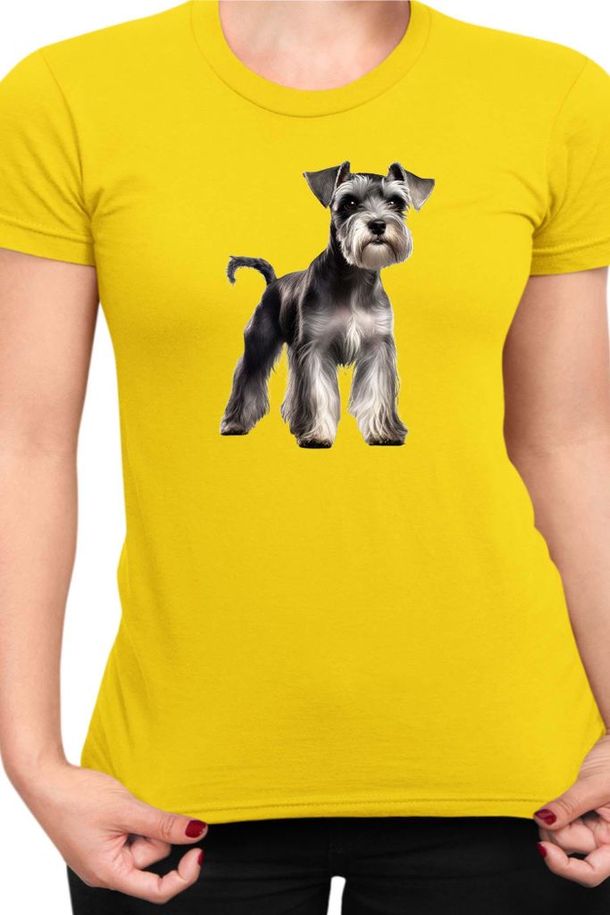 Damen T-Shirt Dogs Breeds Miniature Schnazuer Dog Breed 005, Lady XL / Gelb