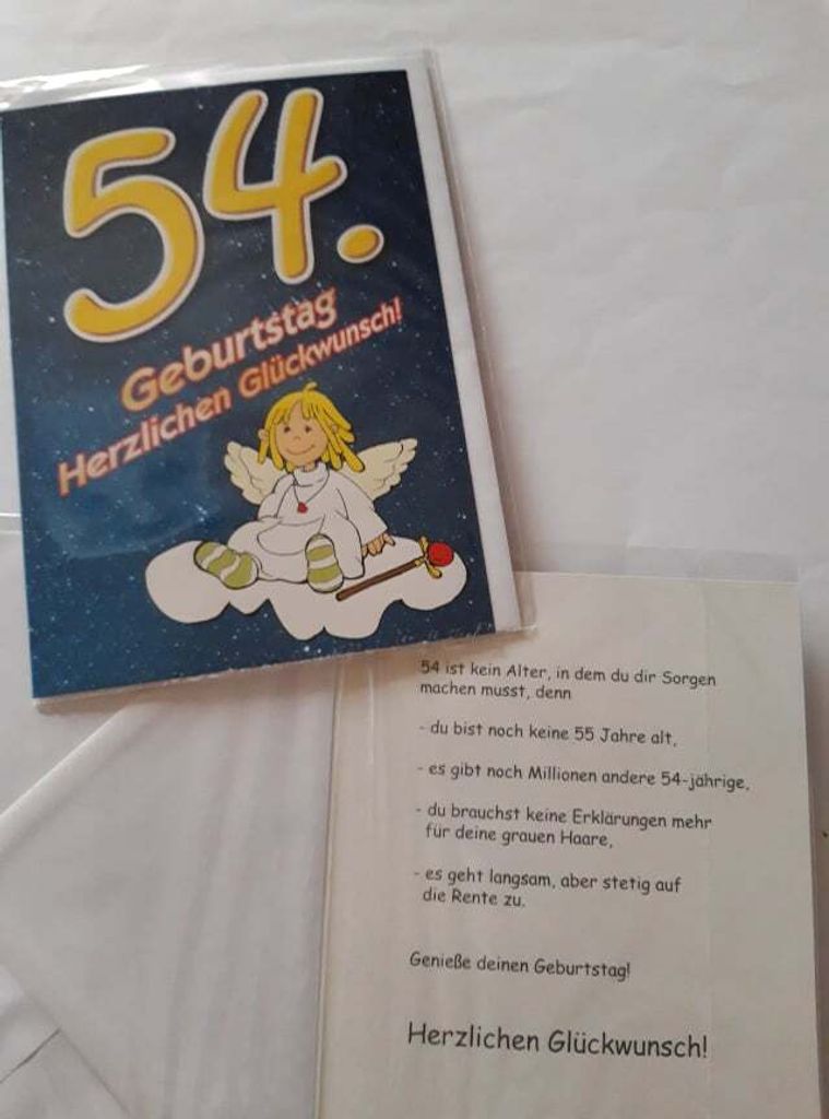 1 Glückwunschkarte, 54. Geburtstag, Doppelkarte m. Umschlag, Schutzengel