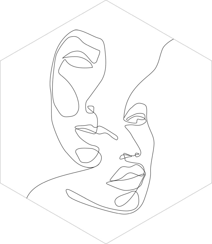 ESTAhome Wandtattoo Line Art Gesichter Schwarz-Weiß 70 x 81 cm