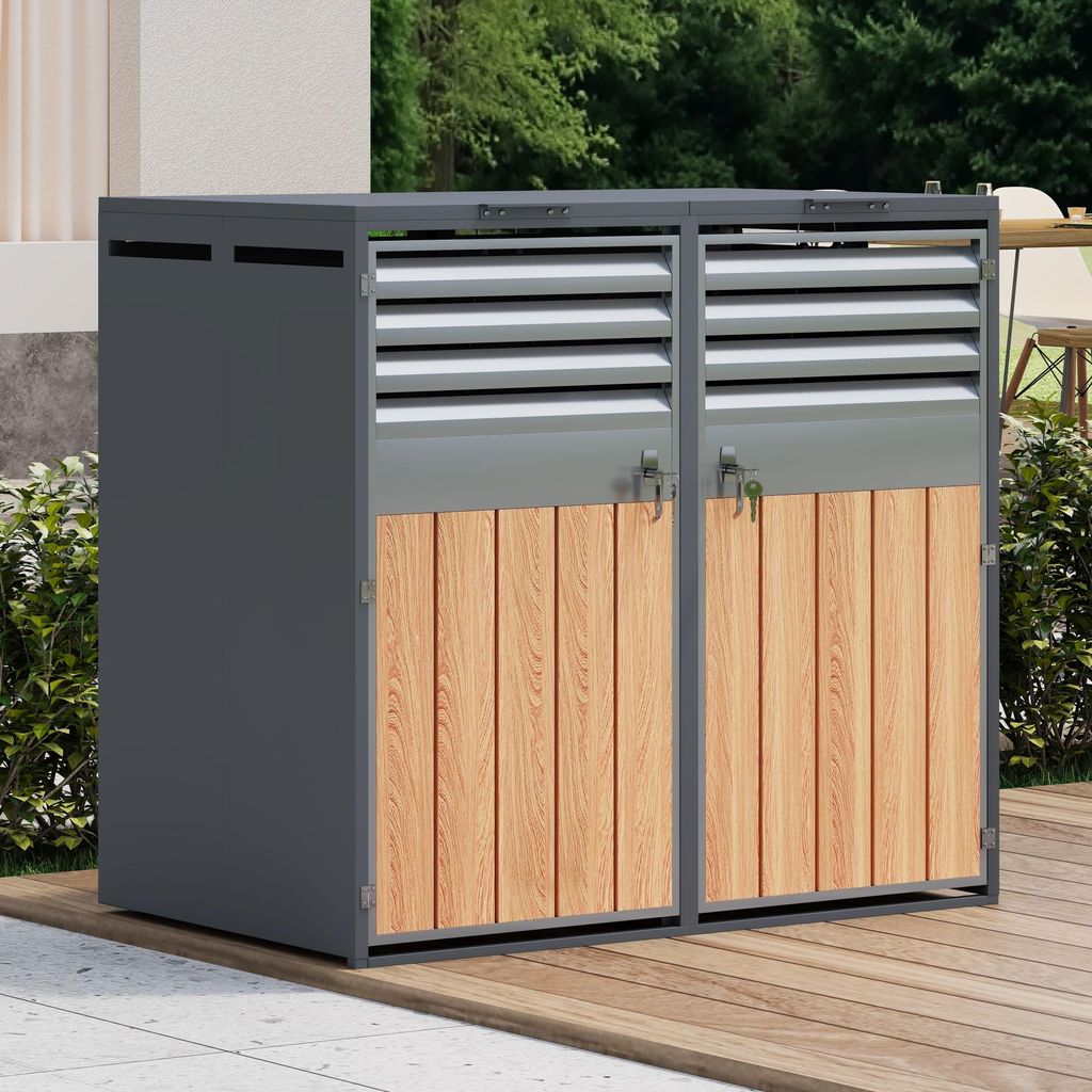 Mülltonnenbox, mit Klappdeckel, Lüftungsöffnung mit Lamellen, trash storage compartments,Abschließbar, Zwei Türen