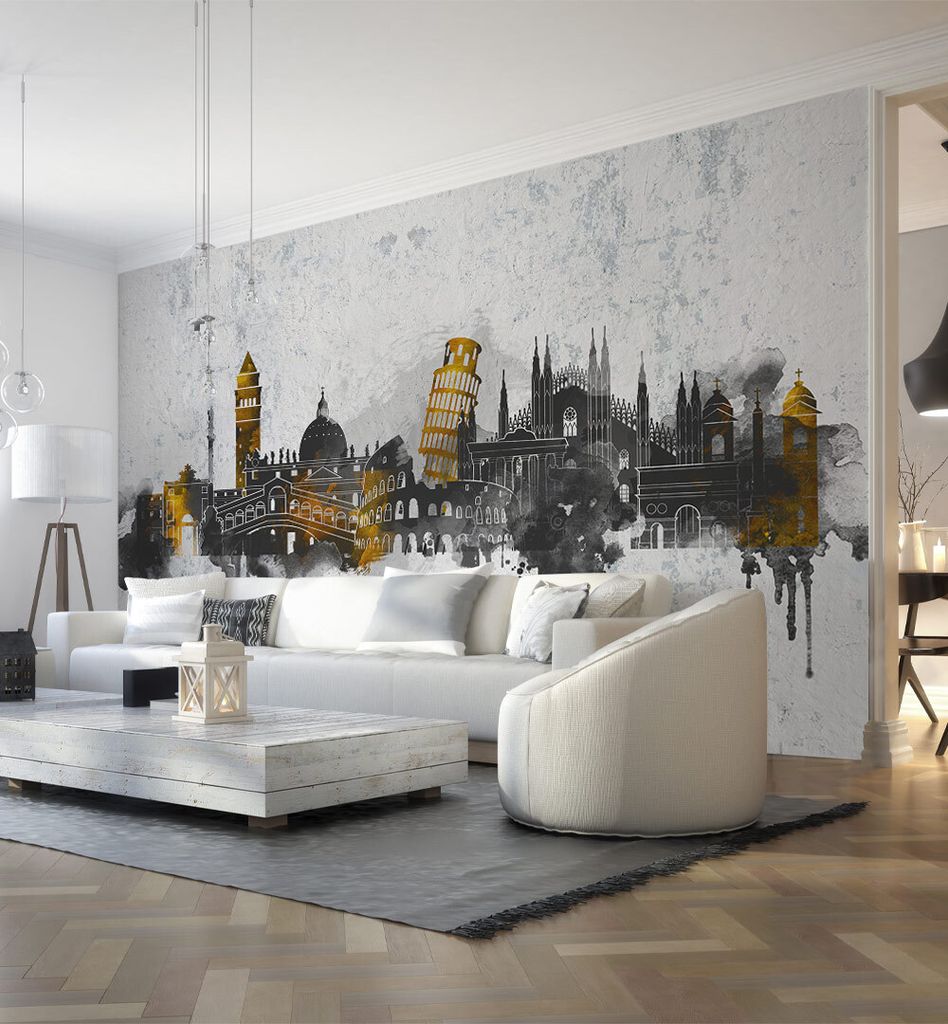Fototapete Stadt schwarz gold, Material:Superior Vlies 350 g/qm, Größe Tapete:520 x 260cm