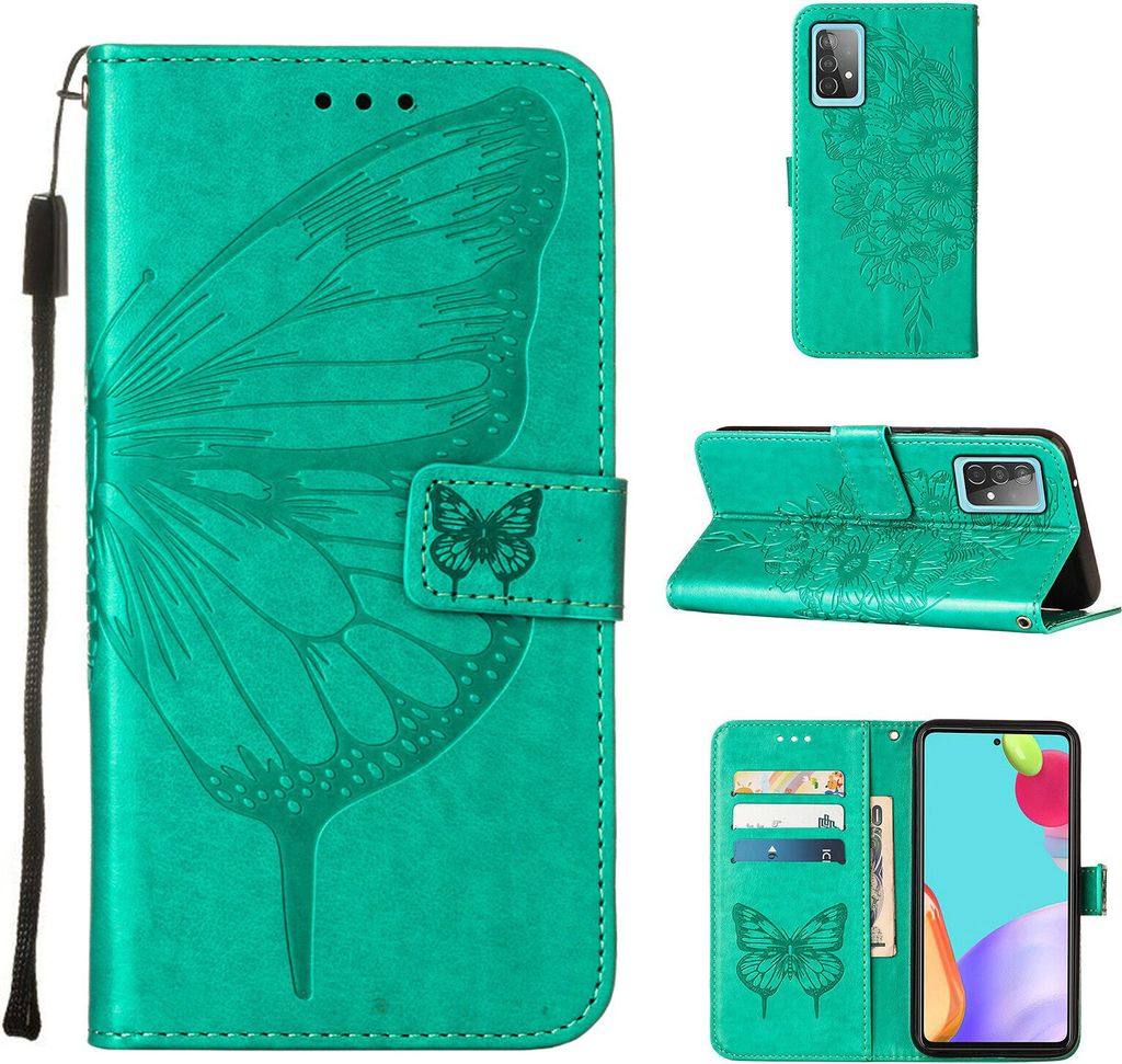 Galaxy A52 4G Hülle, Schmetterling Prägung Flip Leder Kartenfächer Schutzhülle Ledertasche mit Ständer für Samsung Galaxy A52 4G / 5G / A52S ...