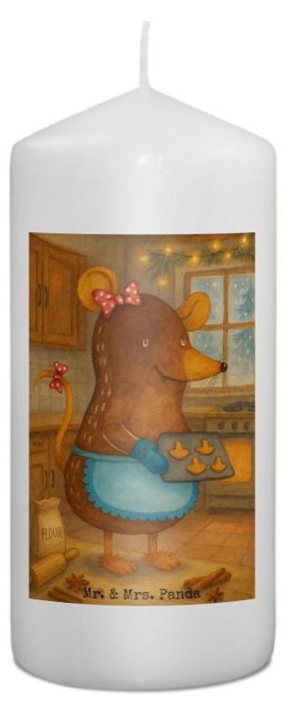 Mr. & Mrs. Panda Kerze Maus Kekse Design 15 x 7 cm - Weiß - Geschenk, Blockkerze, Weihnachten, Heiligabend, Weihnachtsbäckerei, Stumpenkerze, Eri...