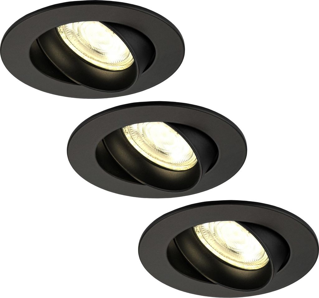 Ledvion 3er Set LED Einbaustrahler Rund Schwarz 3W dimmbar Produktbild 