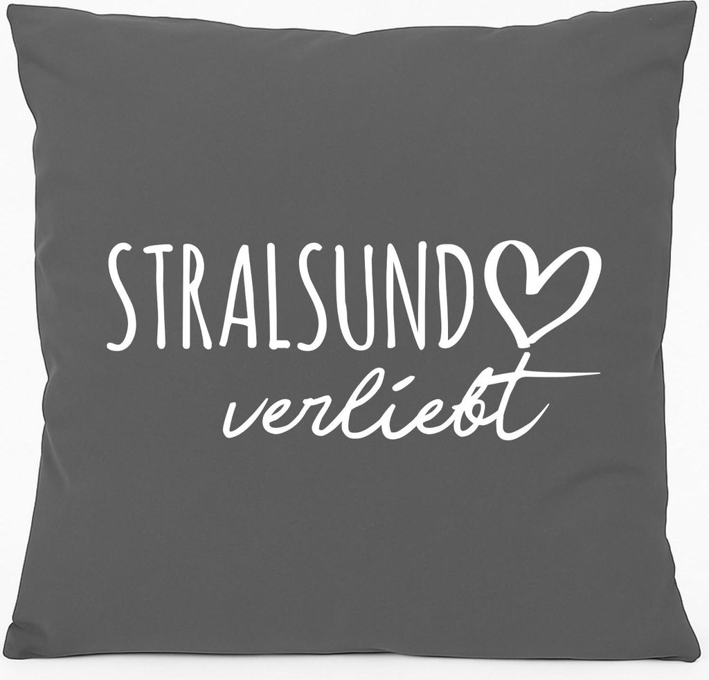Huuraa Kissen Stralsund verliebt 40x40cm mit Füllung Steel Grey Baumwolle Dekokissen Geschenkidee
