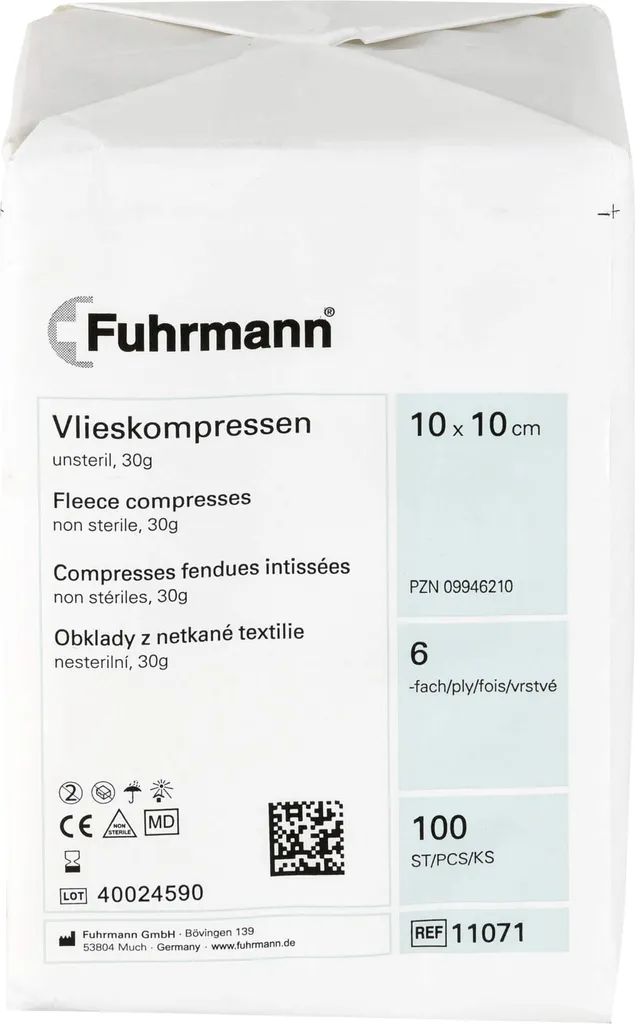 Compresses non tissées Fuhrmann 10x10 cm non stériles boite de 100