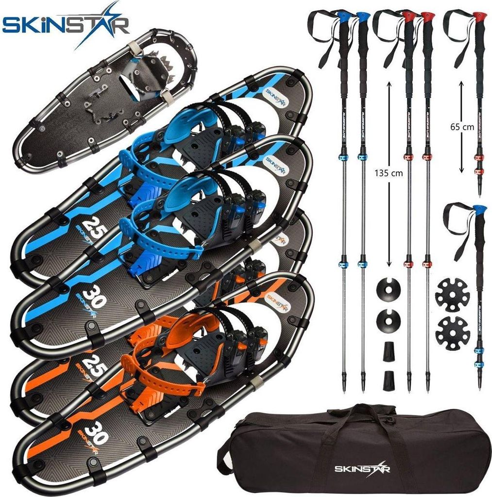 SKINSTAR Schneeschuhe SET Alu-Rahmen Schneeschuhwandern Tourenski Stock bis 130kg - Groesse: ORANGE 30 INCH