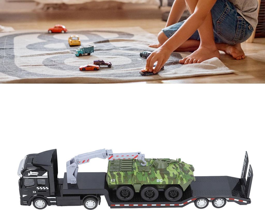 Pritschenanhänger, Spielzeugsimulation, abnehmbares, sammelbares Militär-LKW-Modell mit Panzerwagen für Jungen, Grün