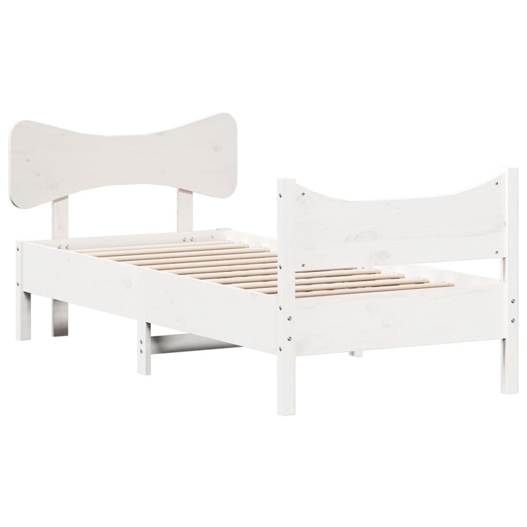 "WINTER SALE"Bettgestell/Massivholzbett - Einzelbett/Jugendbett mit Lattenrost - ohne Matratze - Weiß 75x190cm Kiefernholz - Klassische Betten Neu...