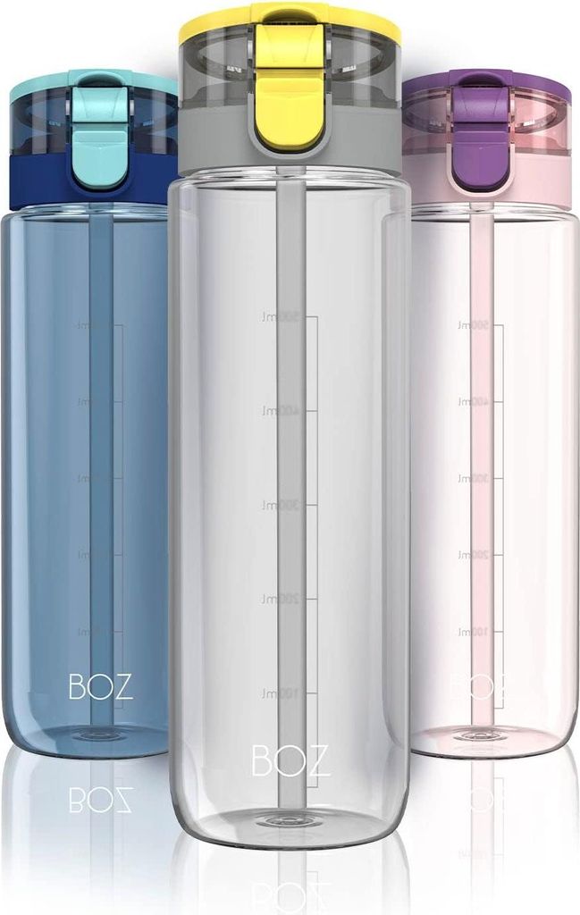 Plastik-Wasserflasche 600 ml / 20 oz mit Strohhalm, BPA-frei und auslaufsicher, ideal für Fitnessstudio, Wandern und Reisen (schwarz)