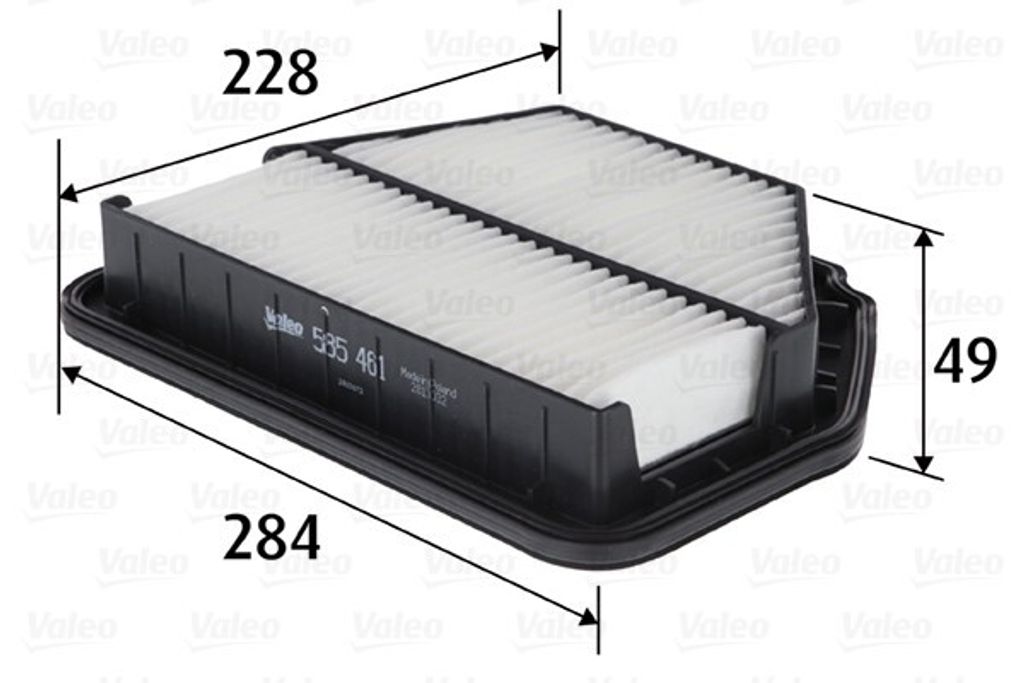 Valeo Luftfilter mit den Maßen 284 x 228 x 49 mm