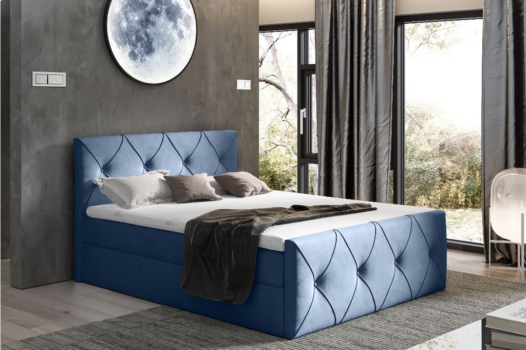 Kontinentales Bett 120x200 CARMEN LUX – blau + Gratis-Topper