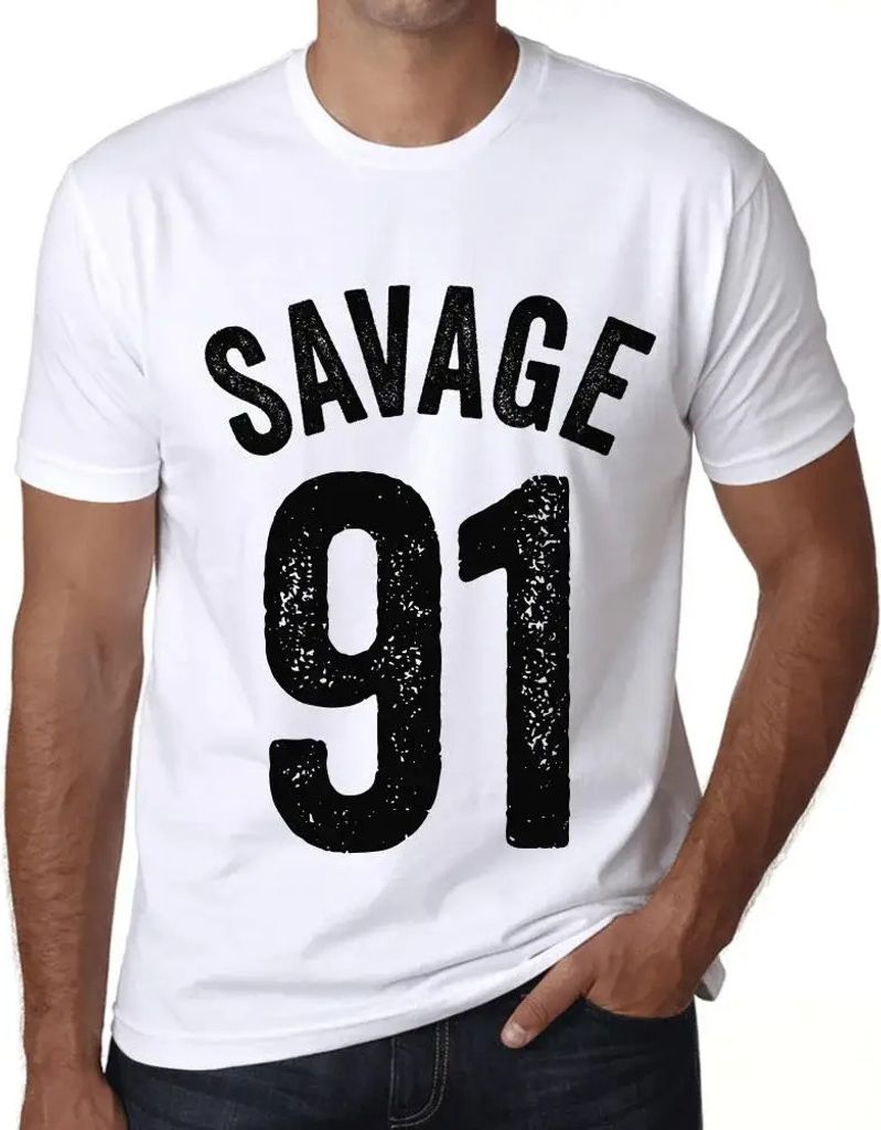Herren Grafik T-Shirt Savage 91 Geschenk 91. Geburtstag Jahrestag 91 Jahre Jubiläum 91 Jährige Mann Jahrgang 1933 Kurzarm Lustige Druck
