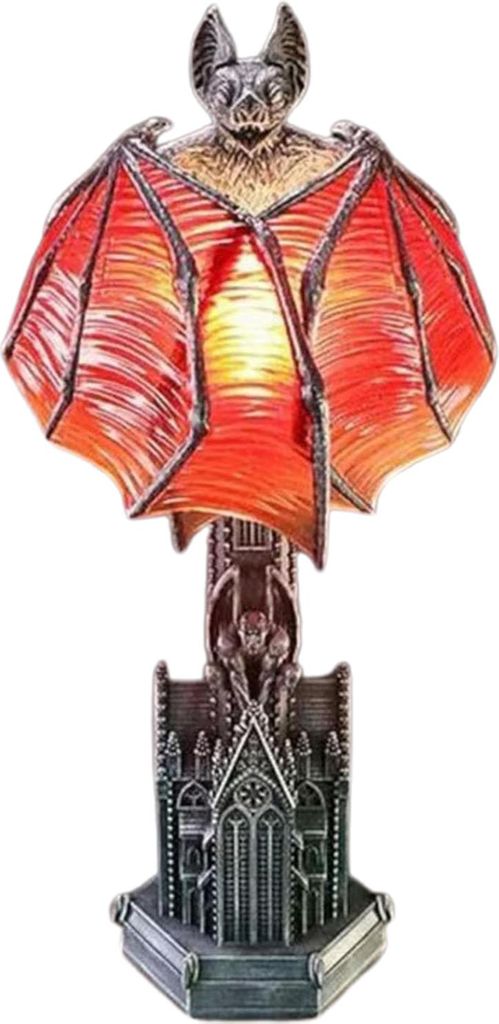 Fledermausflügellampe Gothic Wings of Night Halloweenlampe Vintage Fledermaus Tischlampe mit rot leuchtendem Kathedralensockel Nachtlicht für gru...