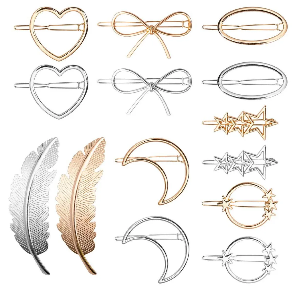 Barrettes en Métal Durable Dorées Argentées Lot de 14 Pièces Design