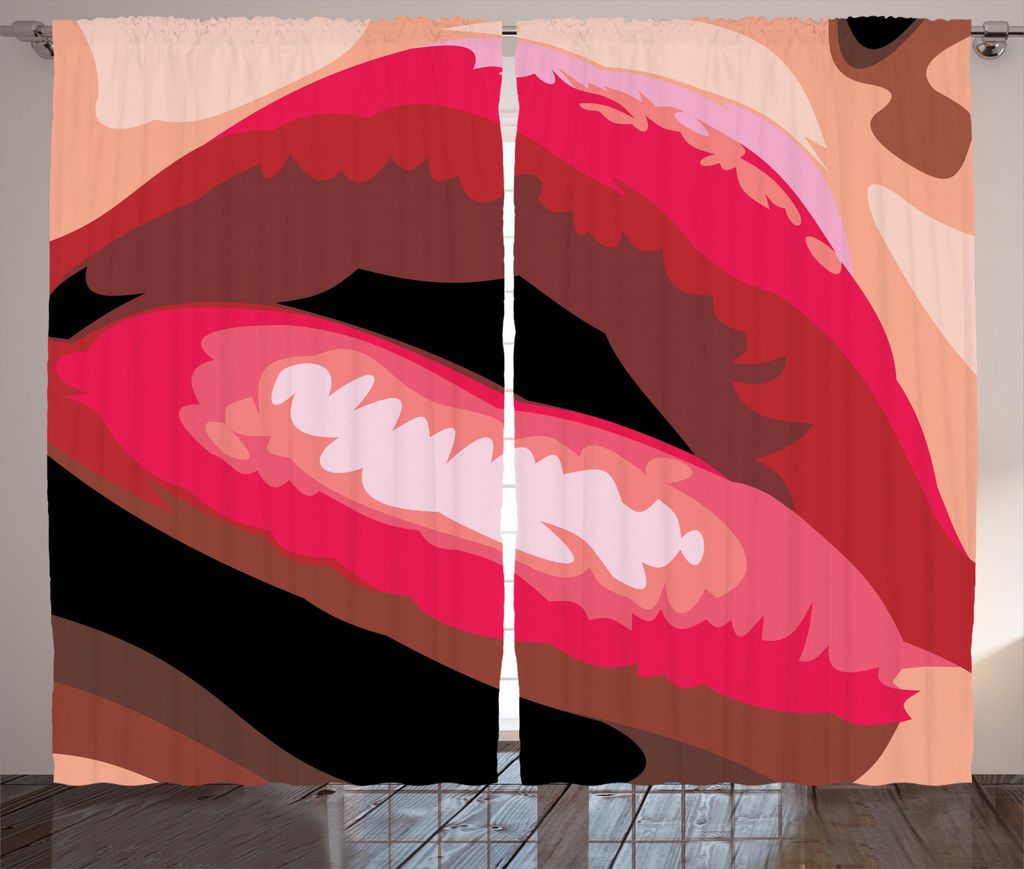 ABAKUHAUS Retro Rustikaler Vorhang, Sexy Frau Rote Lippen, Wohnzimmer Universalband Gardinen mit Schlaufen und Haken, 280 x 225 cm, Korallenrot Tan