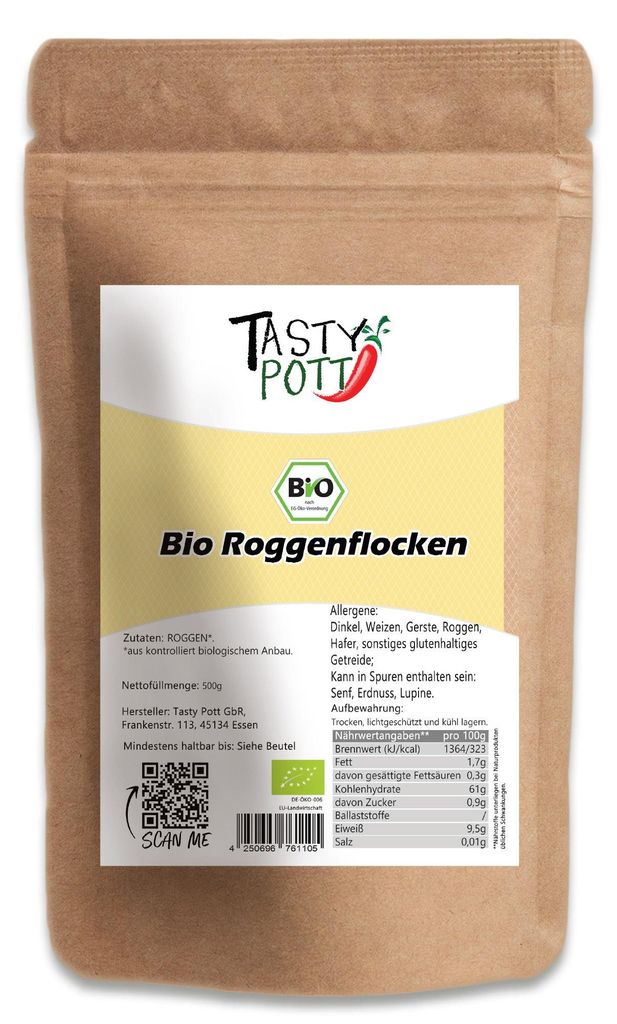 Tasty Pott  Roggenflocken - im Beutel - 1000g Produktbild 