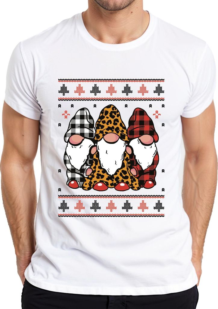 Weihnachtsgnome Wichtel Elfen Kariert - Ugly Christmas Sweater Weihnachten Herren T-Shirt, Weiß, S