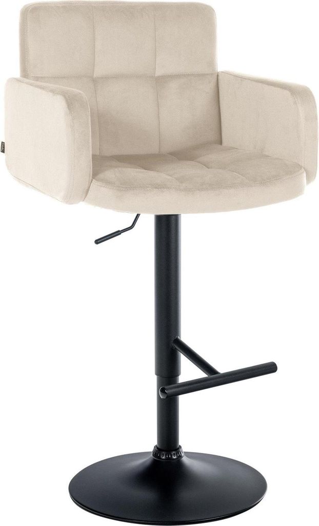 Stilvoller Samt-Barstuhl – Barsitz – 360 ° drehbar und verstellbar | Farbe: Creme | Grundfarbe: Schwarz