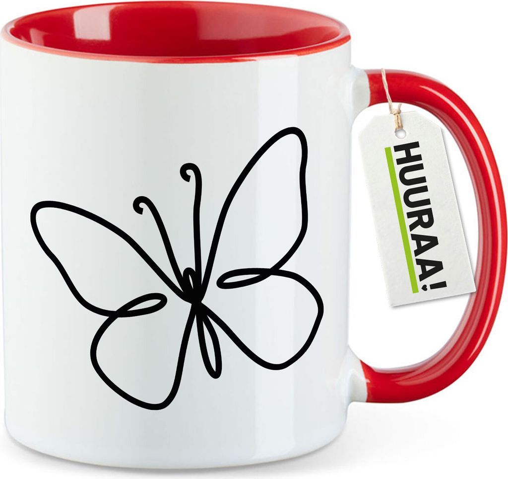 Huuraa Kaffeetasse Schmetterling Silhouette 330ml Rot Keramik Kaffeebecher Geschenkidee
