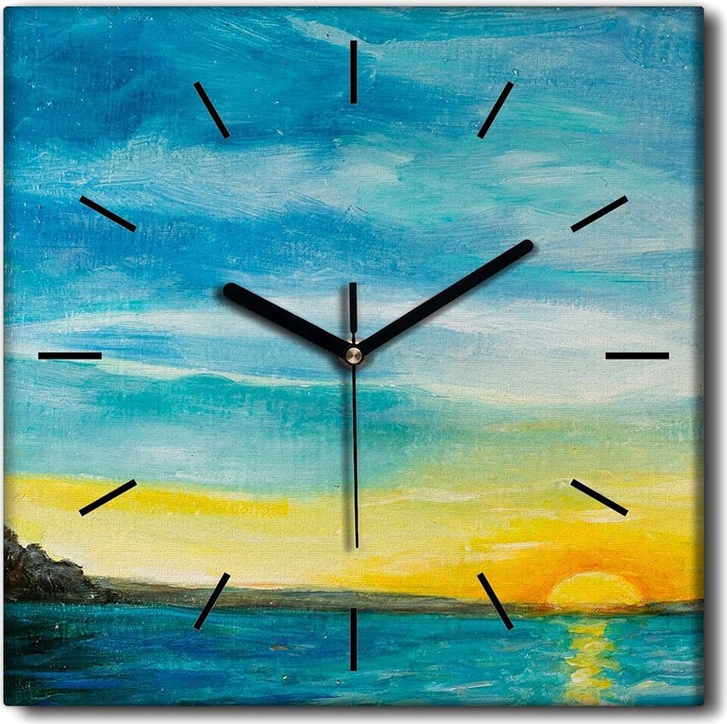 Coloray Uhr auf Leinwand 30x30 cm Wand Uhr Dekoration Wohnzimmer Segeltuch schwarze Hände -Seesonnenuntergang
