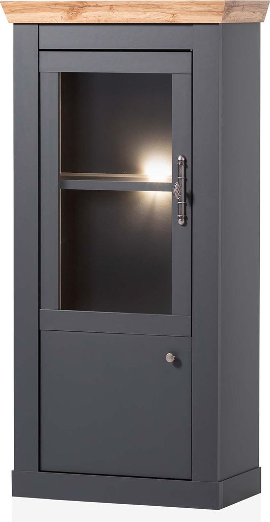 Vitrine Catania - Anthrazit Wotan Eiche mit LED-Beleuchtung