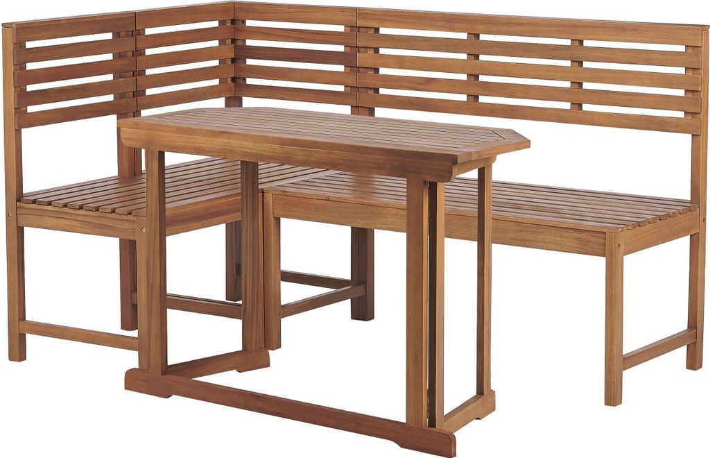 BELIANI Balkon Eckbank Set Hellbraun Akazienholz 4-teilig Klapptisch 110 x 47 cm Modul Eckgruppe Garten Terrasse Outdoor Möbel Ausstattung