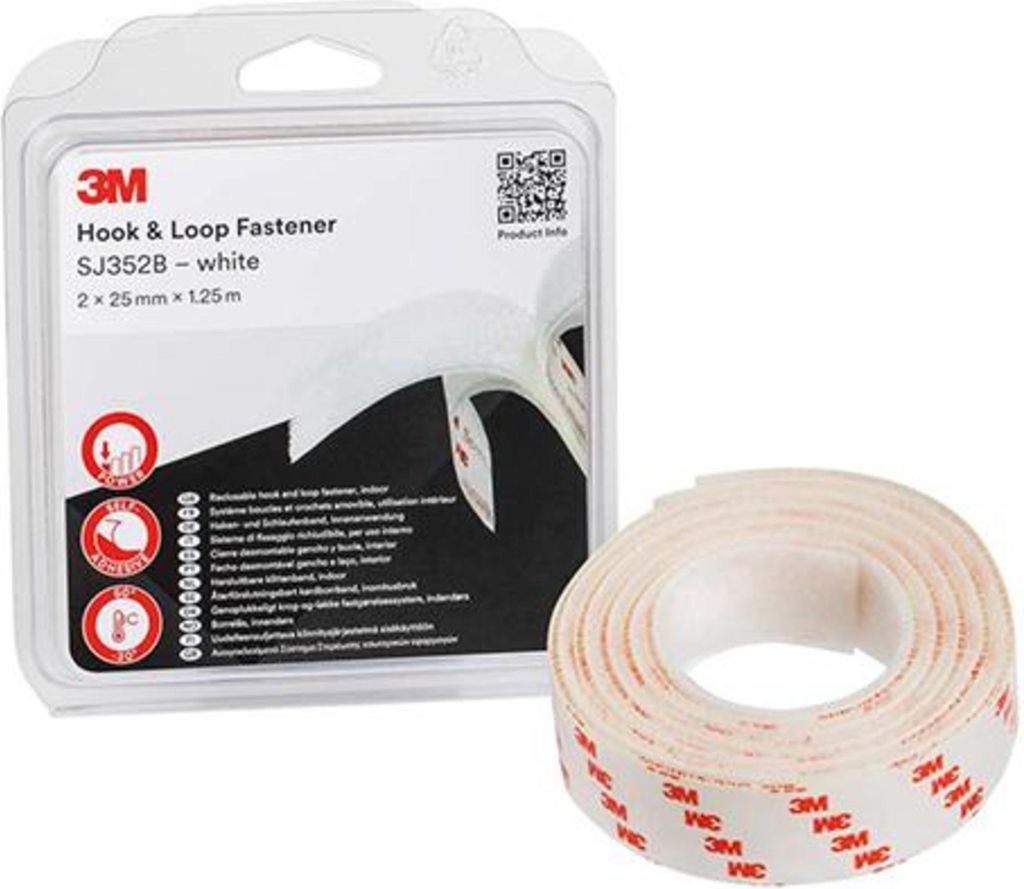 3M Haken- und Schlaufenband SJ352W 25 mm x 1,25 m weiß Produktbild 
