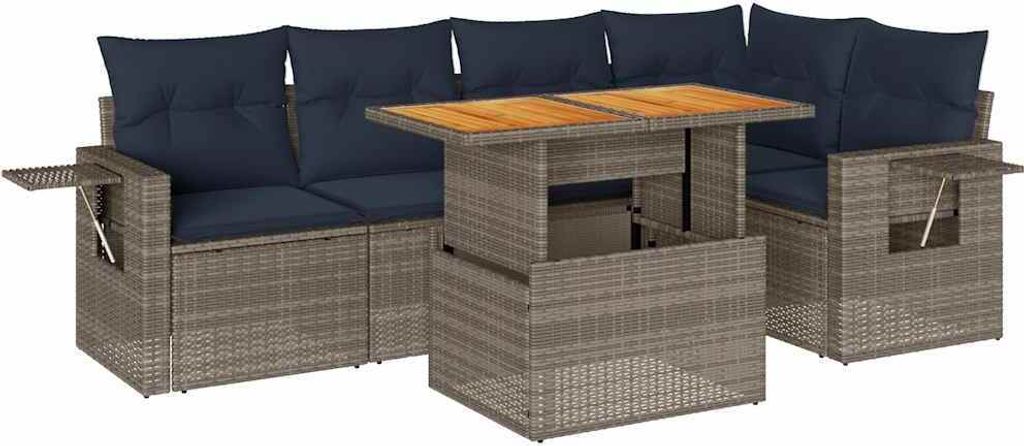 (Robust Möbel) 6-tlg. Garten-Lounge-Set - elegantes Design - Sitzgruppe/Gartengarnitur - mit Kissen Grau Poly Rattan - Terassenmöbel DEMöbel...